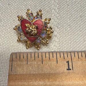 Gold and Red Heart Brooch